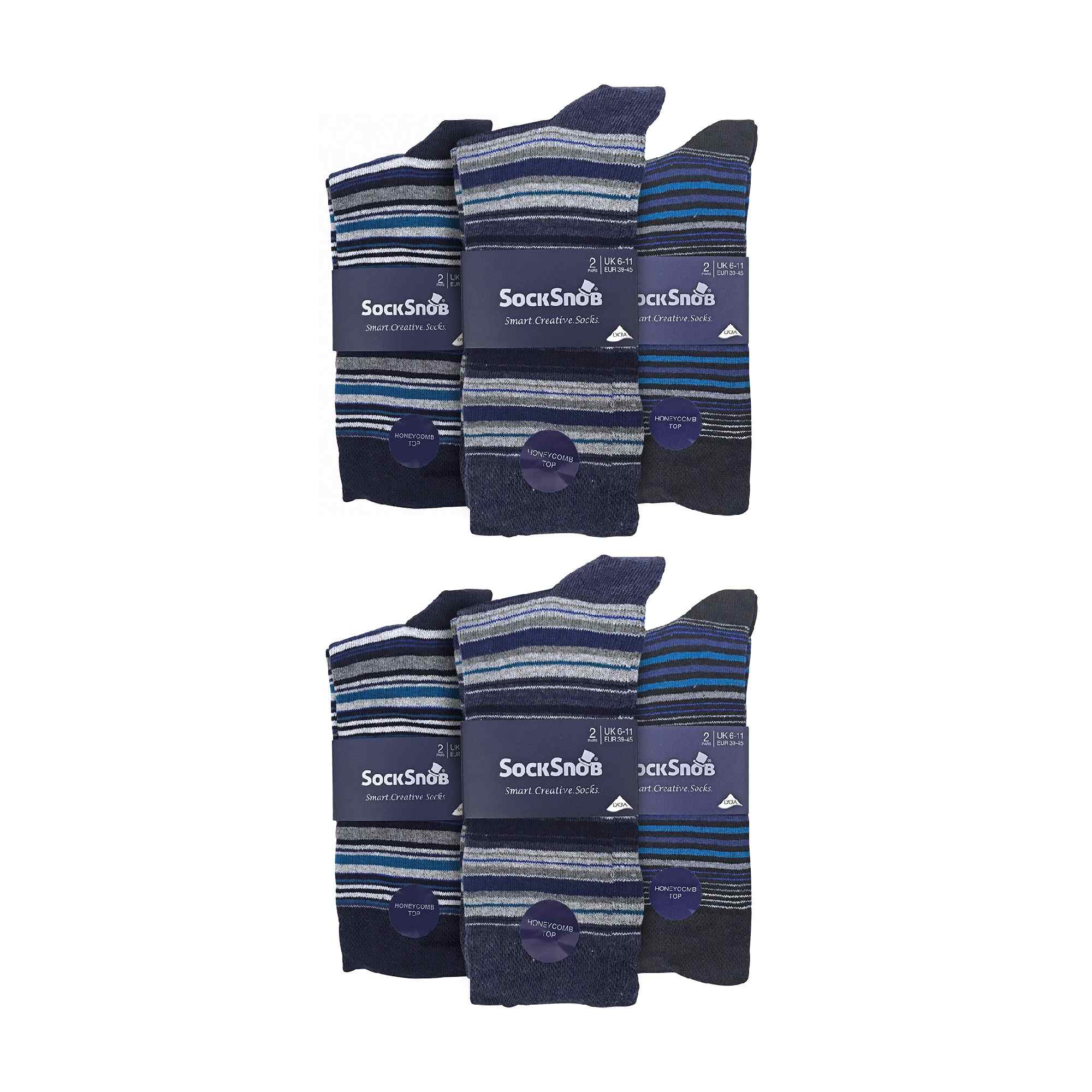 Sock Snob 12 Pair Mens Colourful Cotton Striped Patterned Dress Socks