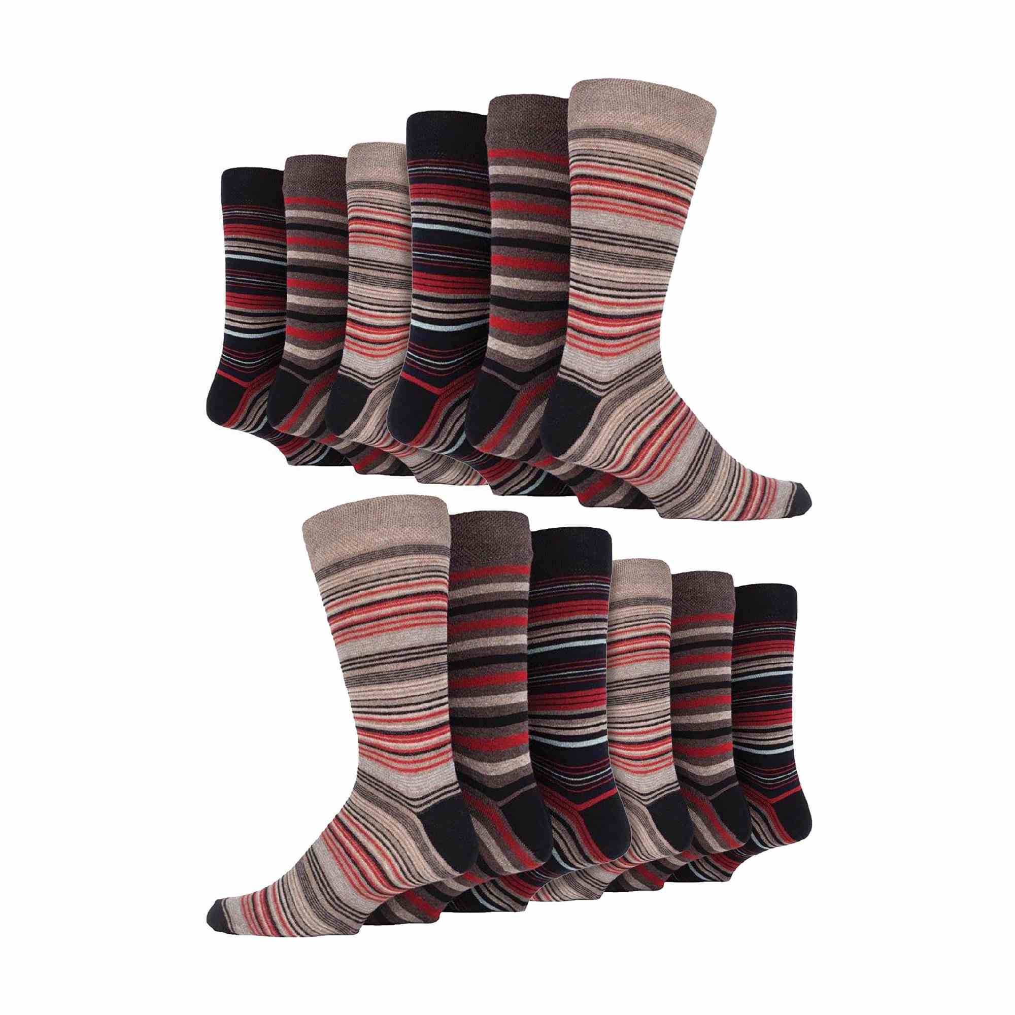 Sock Snob 12 Pair Mens Colourful Cotton Striped Patterned Dress Socks