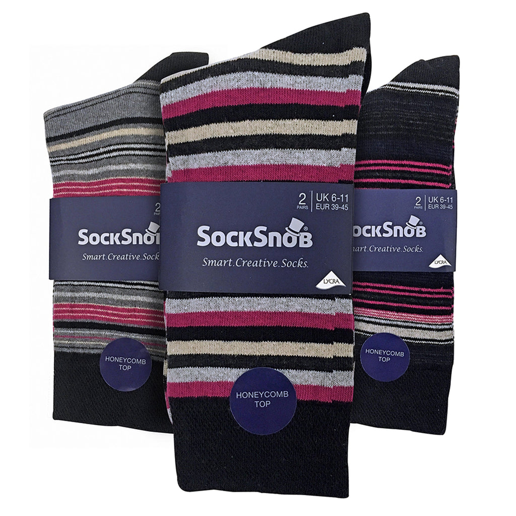 Sock Snob 6 Pack Mens Colourful Striped Patterned Dress Cotton Socks