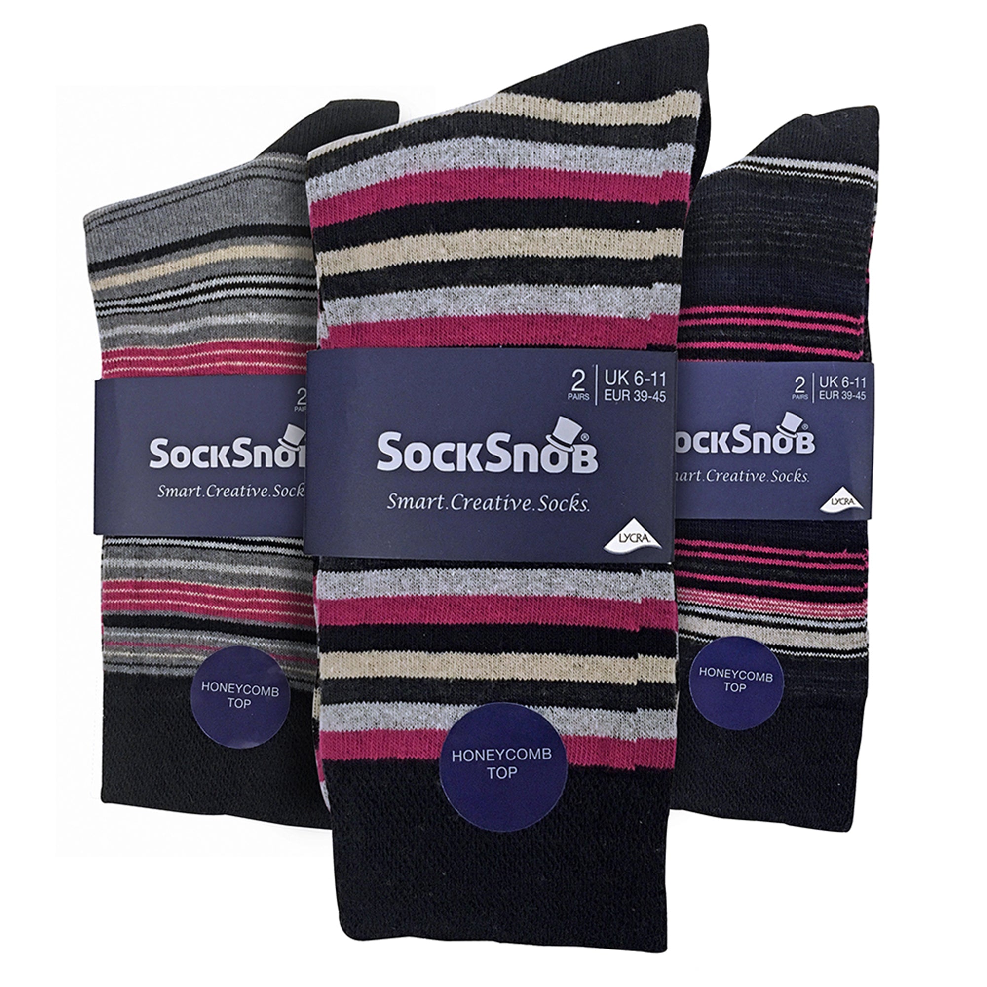 Sock Snob 6 Pack Mens Colourful Striped Patterned Dress Cotton Socks