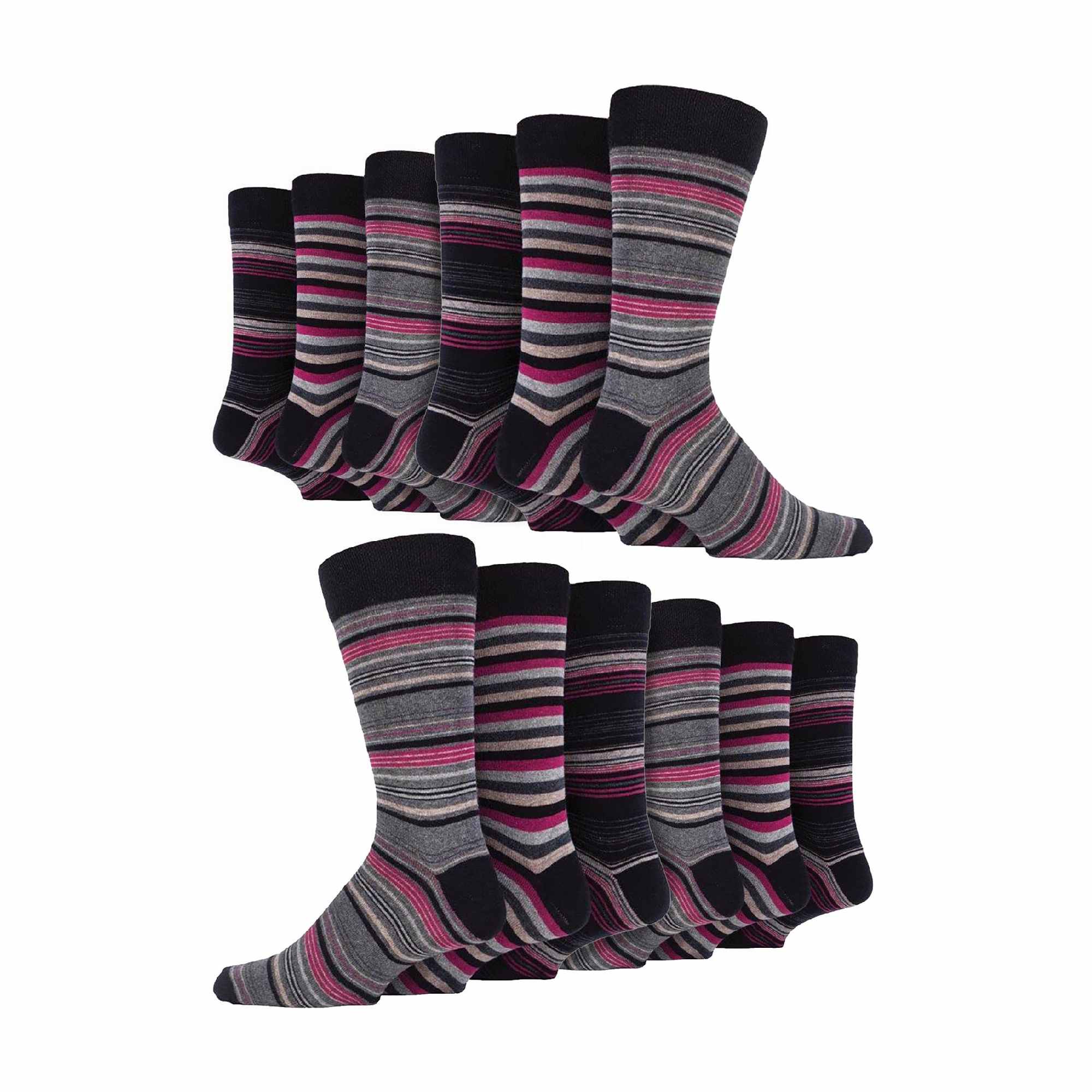 Sock Snob 12 Pair Mens Colourful Cotton Striped Patterned Dress Socks