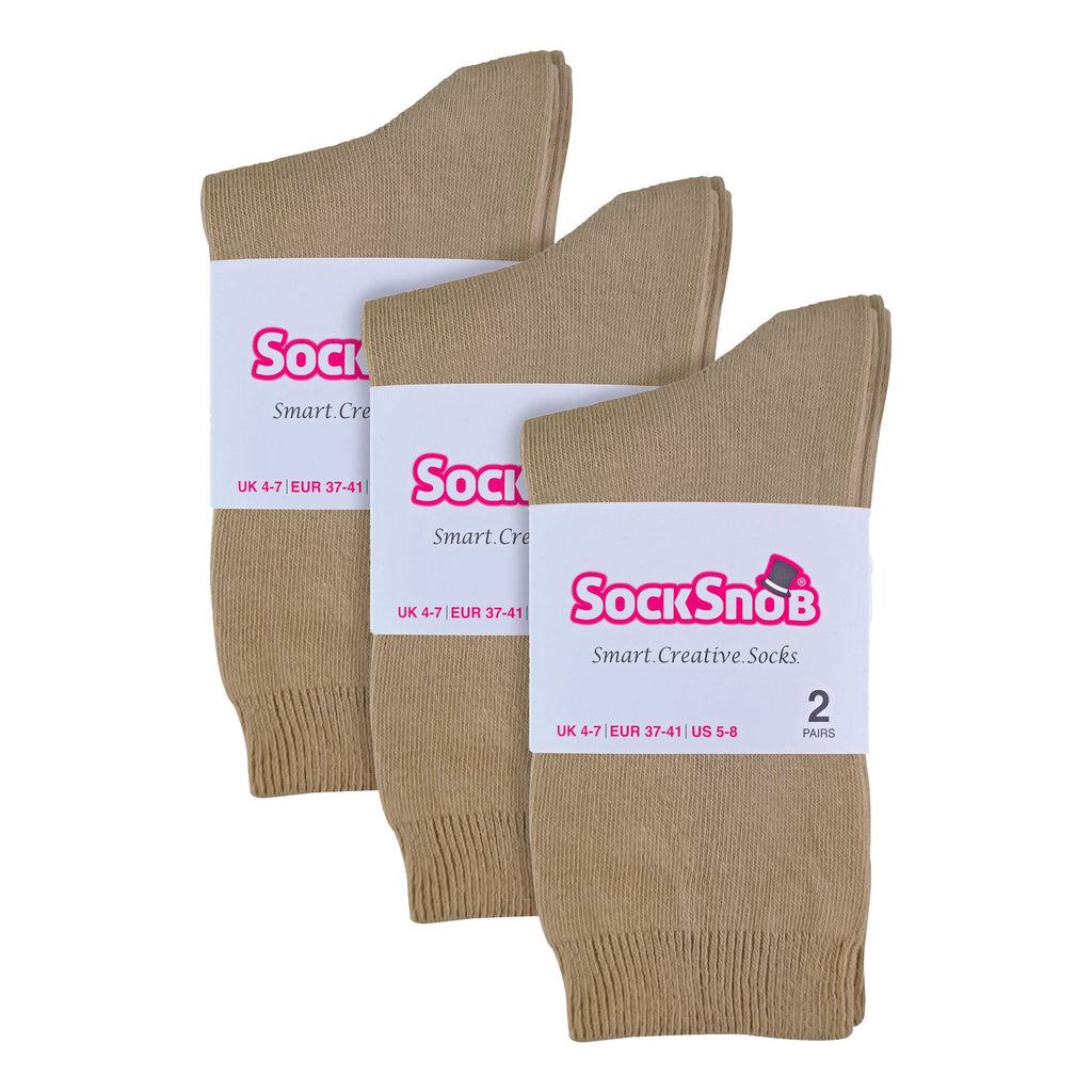 Sock Snob Womens Plain Coloured Cotton Rich Dress Socks (Multipack Options)