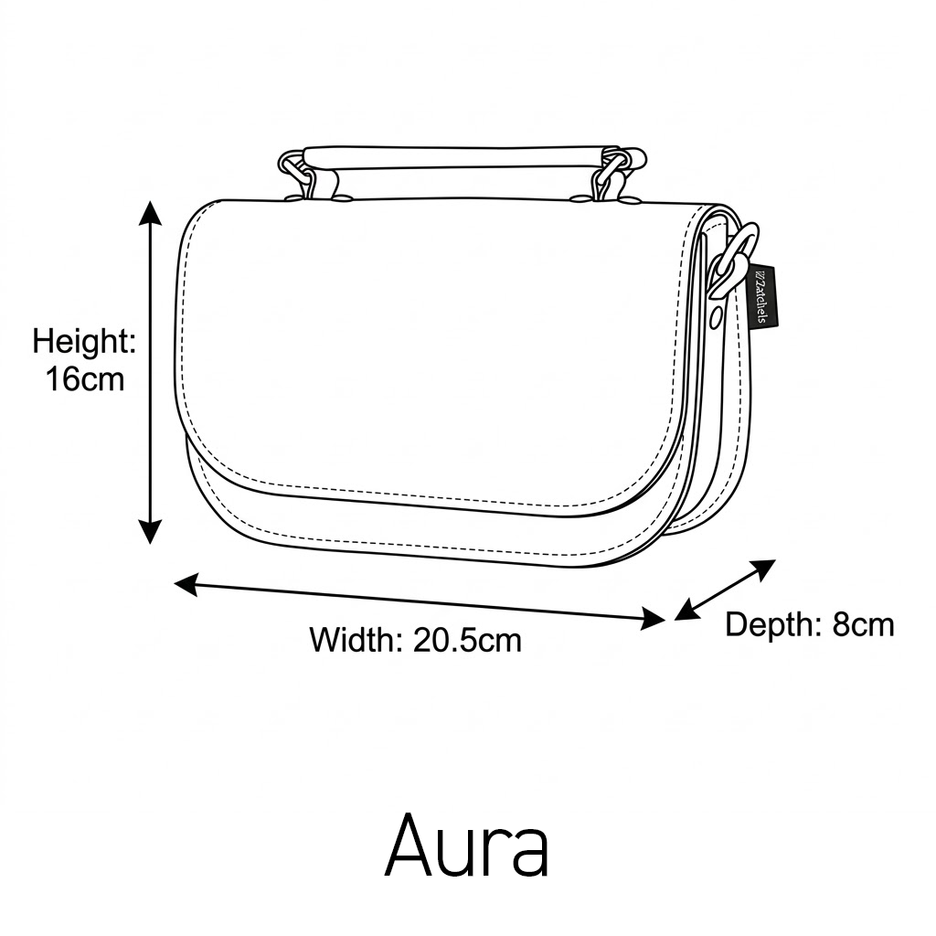 Zatchels Aura clutch bag size guide