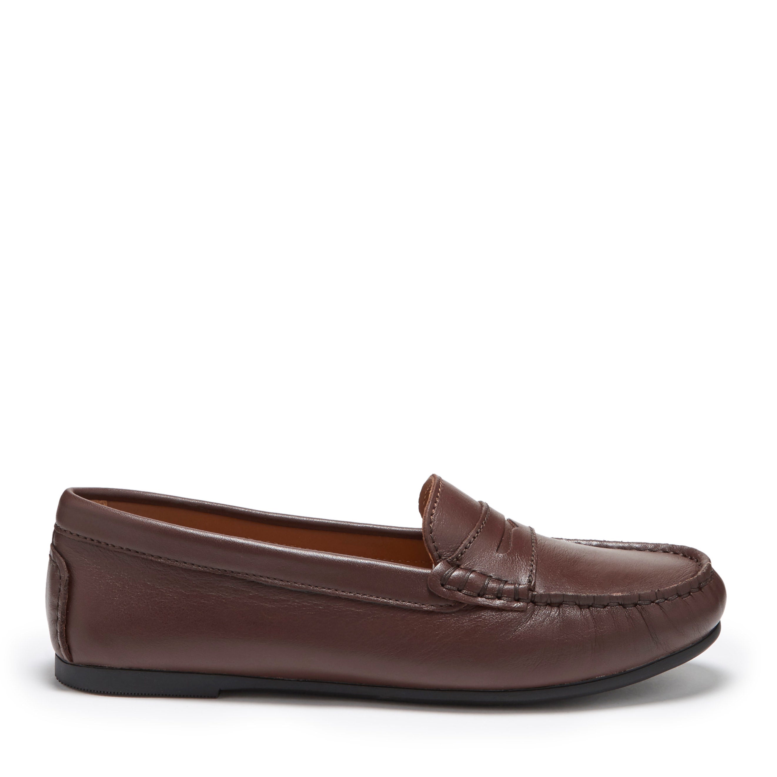 Hugs & Co Womens Penny Driving Loafers Full Rubber Sole Brown Leather