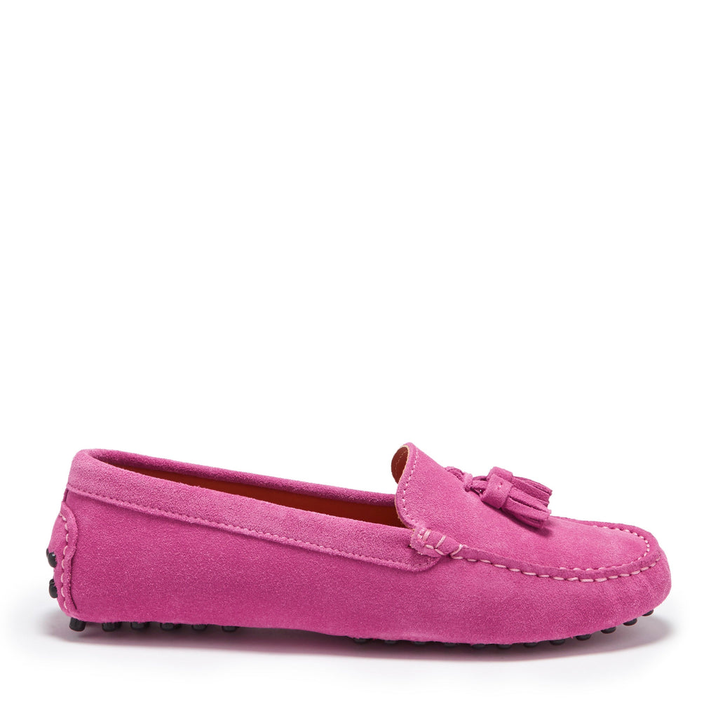 Hugs & Co Womens Tasselled Driving Loafers Pink Suede