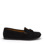 Hugs & Co Womens Tasselled Driving Loafers Full Rubber Sole Black Suede