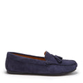 Hugs & Co Womens Tasselled Driving Loafers Full Rubber Sole Navy Blue Suede