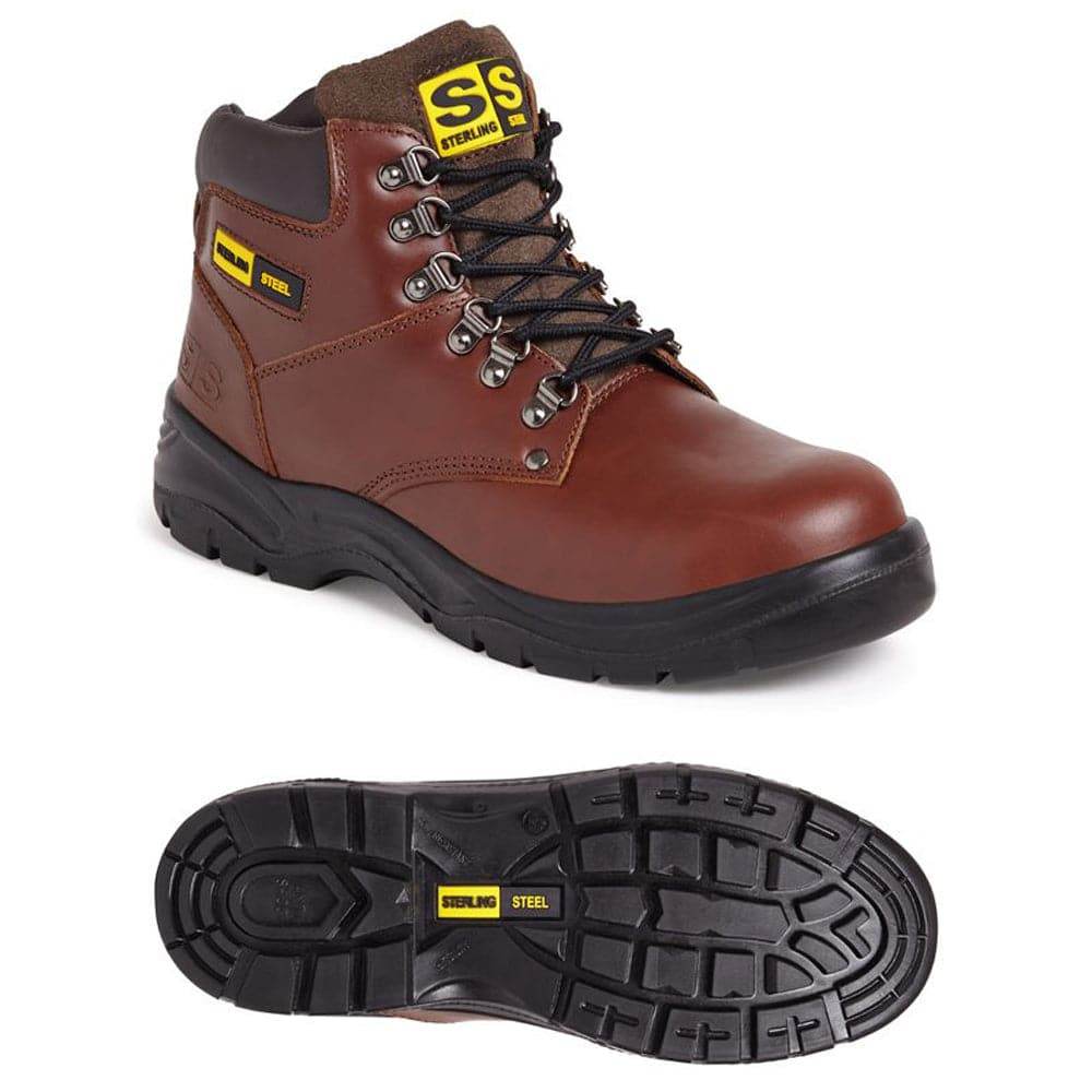 Sterling Black Brown Leather Hiking Safety Work Boot Trainer Steel Toe Cap Black / Brown