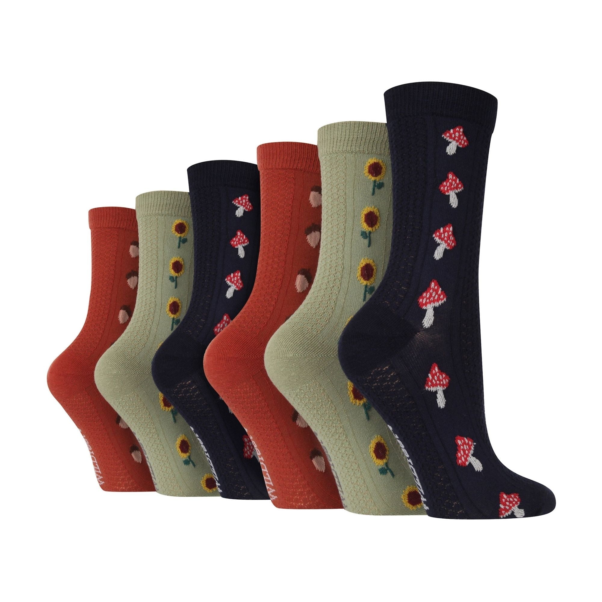 Wildfeet 6 Pairs Womens Multipack of Novelty Design Knitted Boot Socks