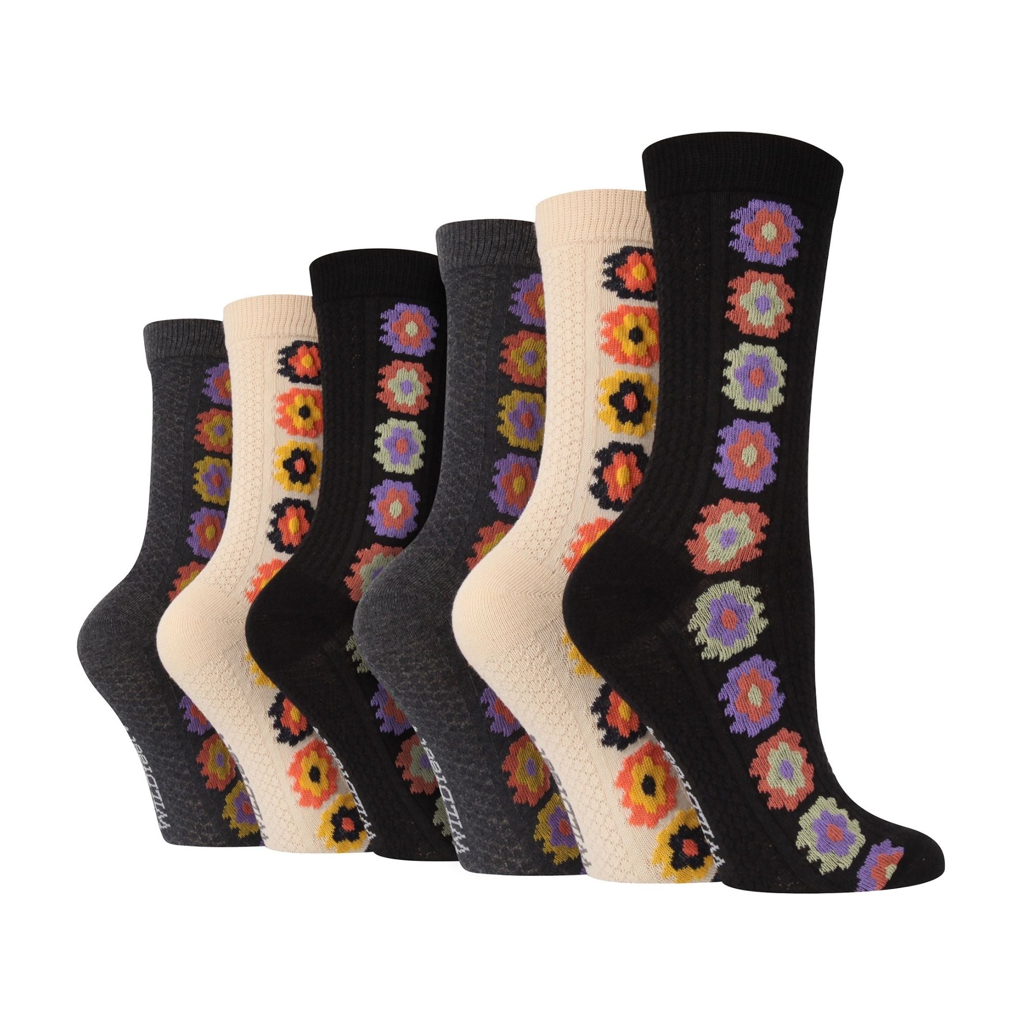 Wildfeet 6 Pairs Womens Multipack of Novelty Design Knitted Boot Socks