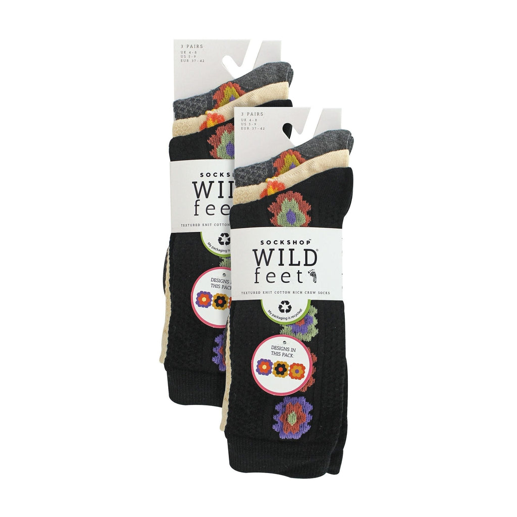 Wildfeet 6 Pairs Womens Multipack of Novelty Design Knitted Boot Socks