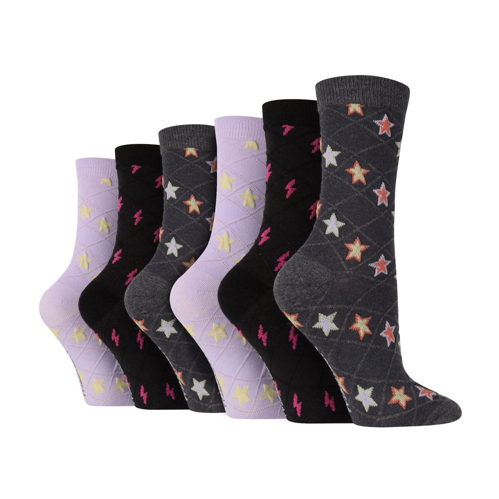 Wildfeet 6 Pairs Womens Multipack of Novelty Design Knitted Boot Socks