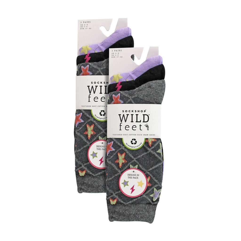 Wildfeet 6 Pairs Womens Multipack of Novelty Design Knitted Boot Socks