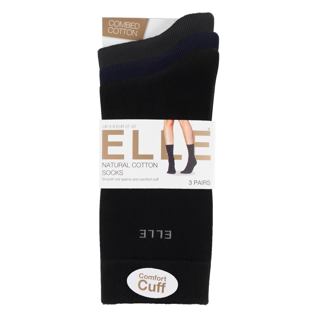 Sock Snob 3 Pack Womens Plain Cotton Socks Fit