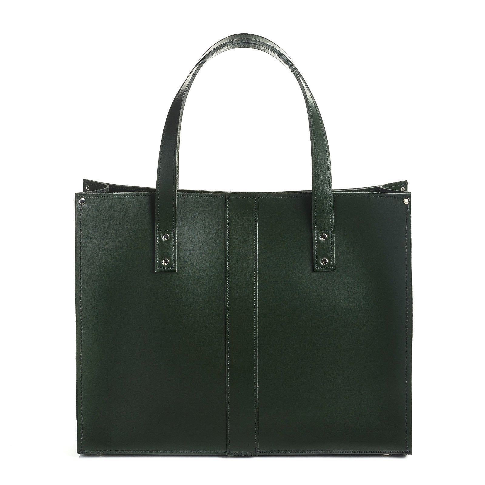Zatchels Ivy Green Handmade Leather Shopper Bag front view