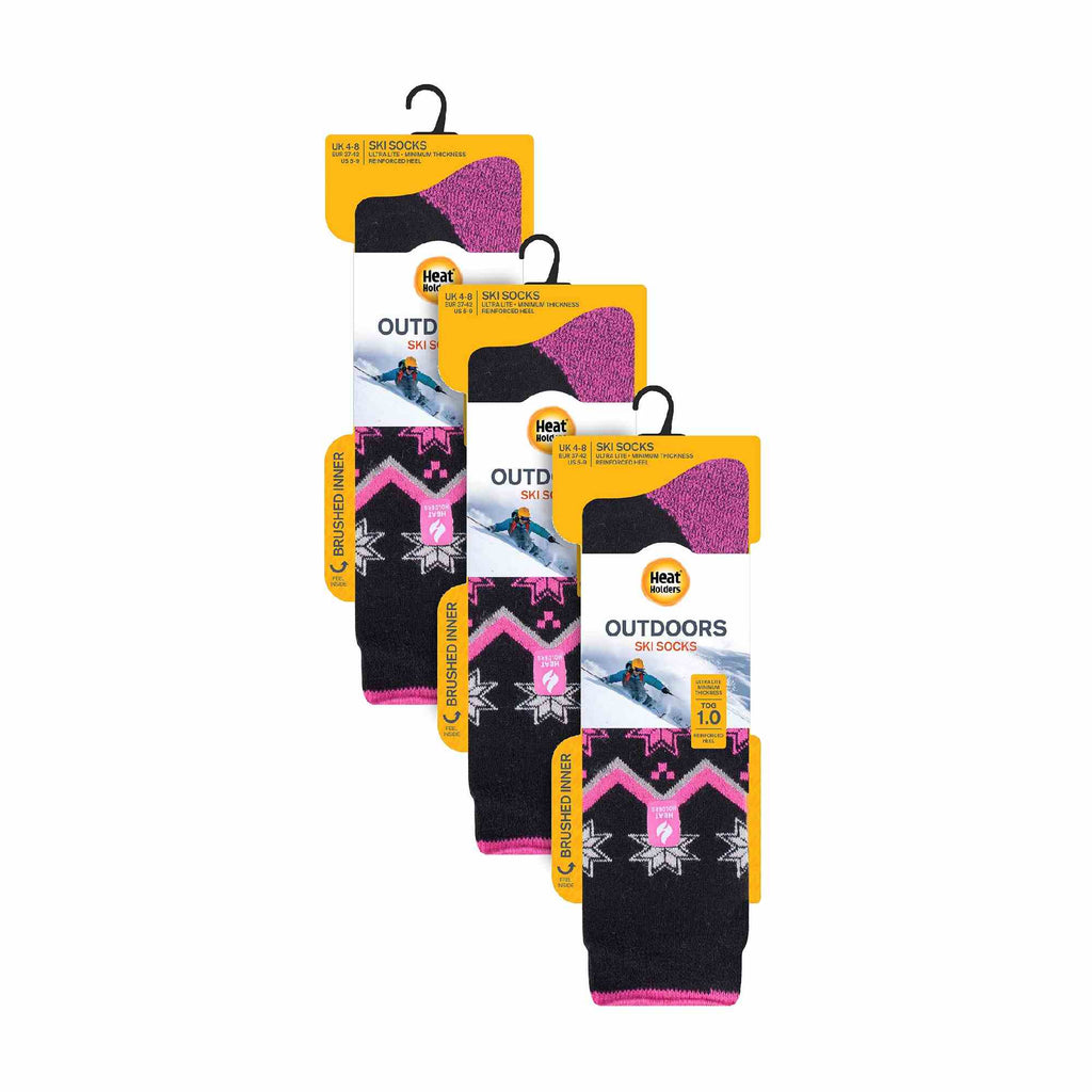 Sock Snob 3 Pack Womens Patterned Lightweight Thin 2.3 TOG Thermal Knee High Ski Socks