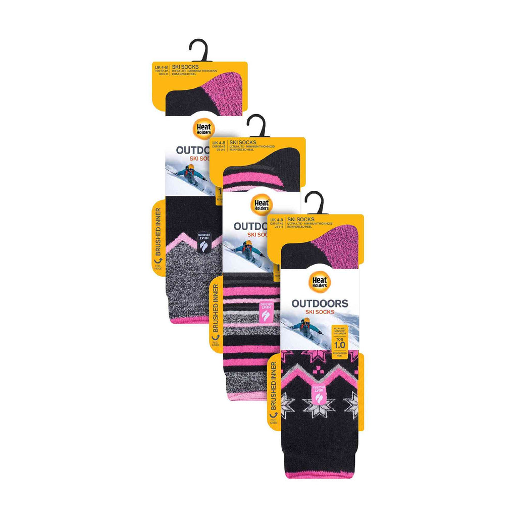 Heat Holders 3 Pair Multipack Ultra Lightweight Womens Thermal Ski Socks