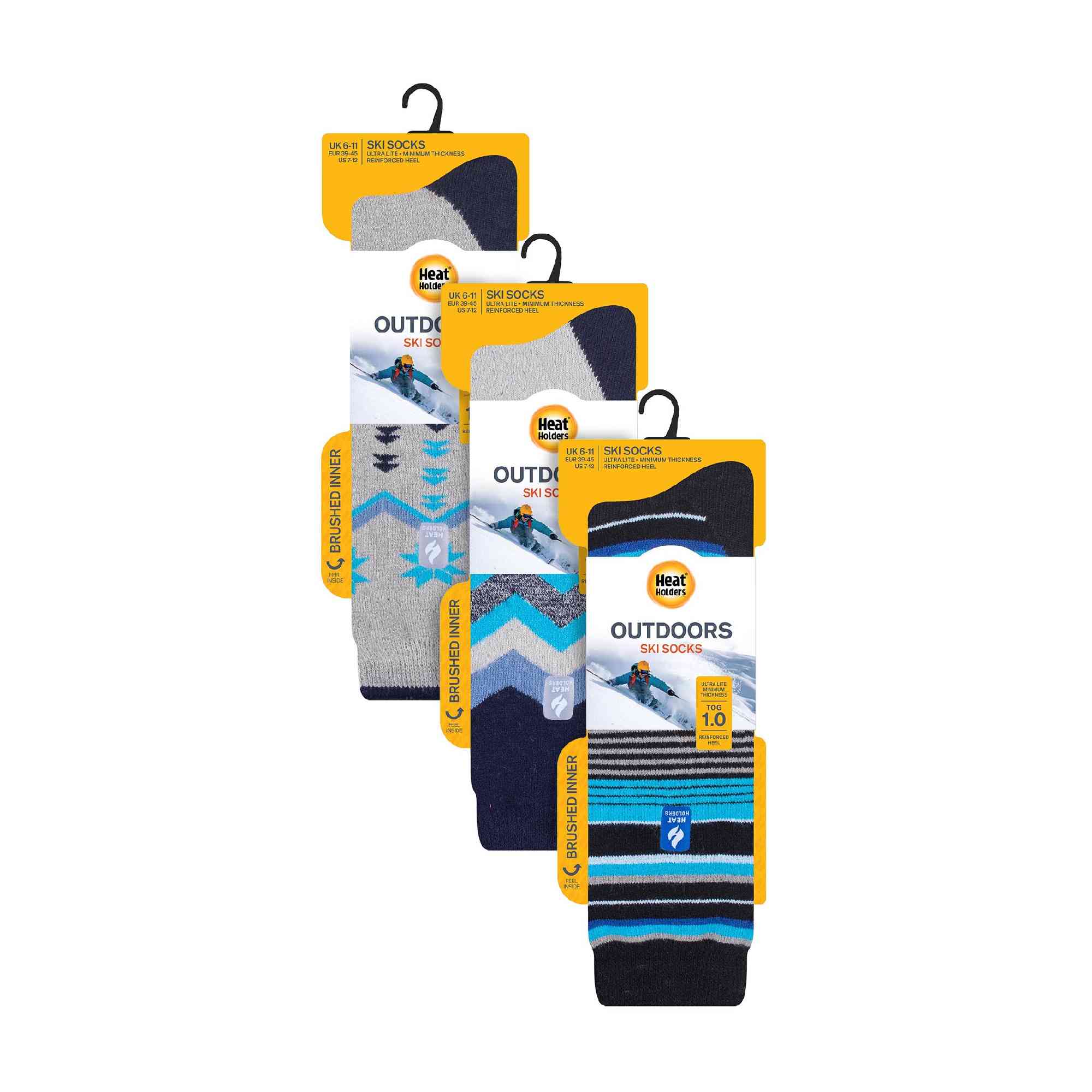 Heat Holders 3 Pair Multipack Ultra Lightweight Mens Thermal Ski Socks