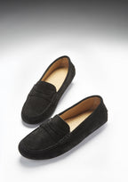 Hugs & Co Womens Penny Driving Loafers Black Suede