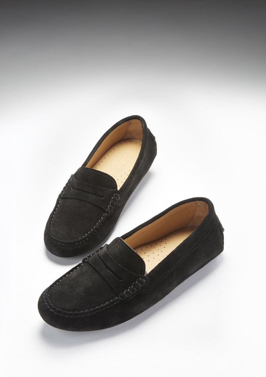 Hugs & Co Womens Penny Driving Loafers Black Suede
