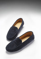 Hugs & Co Womens Penny Driving Loafers Navy Blue Suede