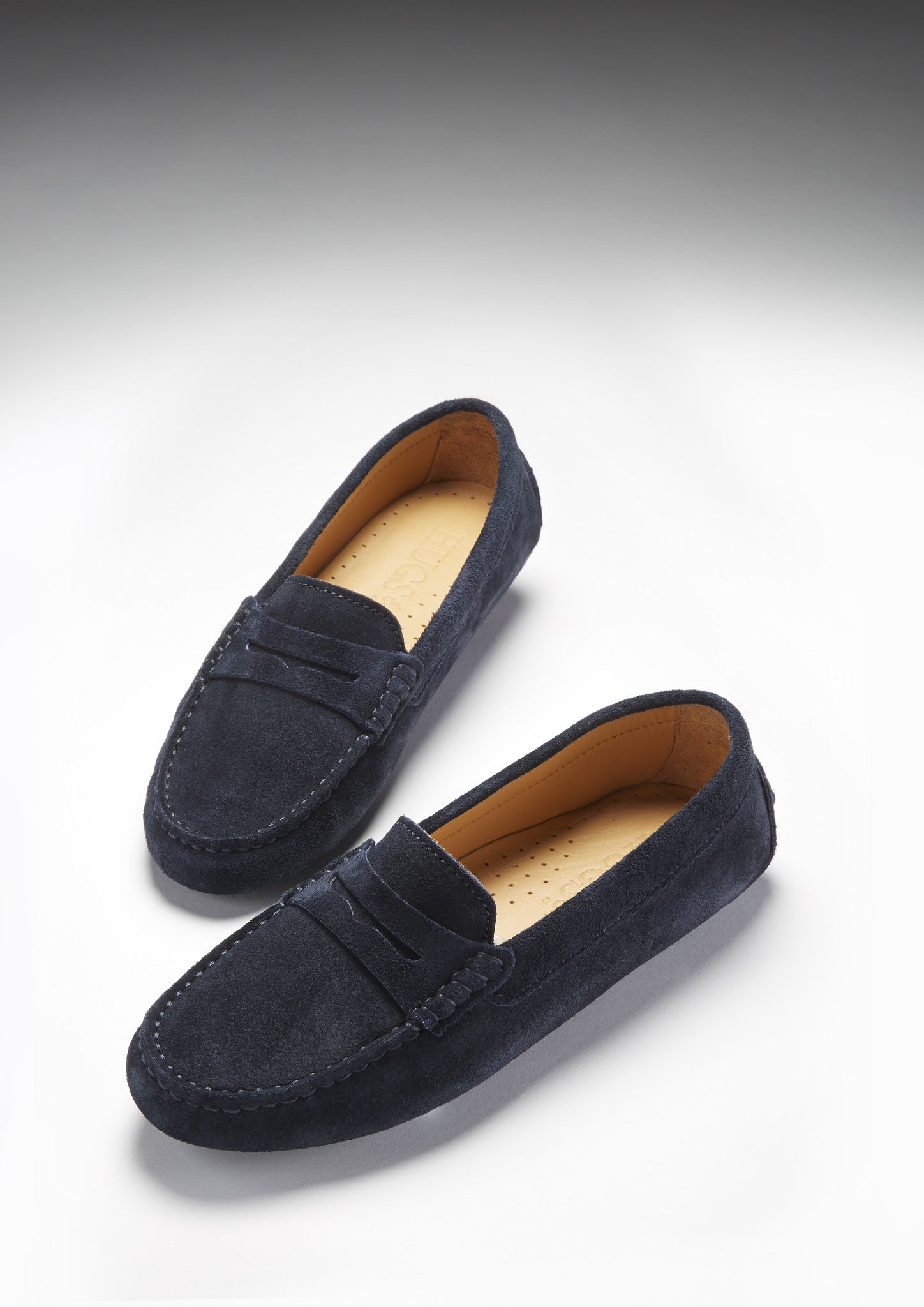 Hugs & Co Womens Penny Driving Loafers Navy Blue Suede