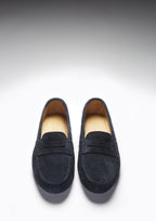 Hugs & Co Womens Penny Driving Loafers Navy Blue Suede