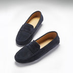 Hugs & Co Womens Penny Driving Loafers Navy Blue Suede