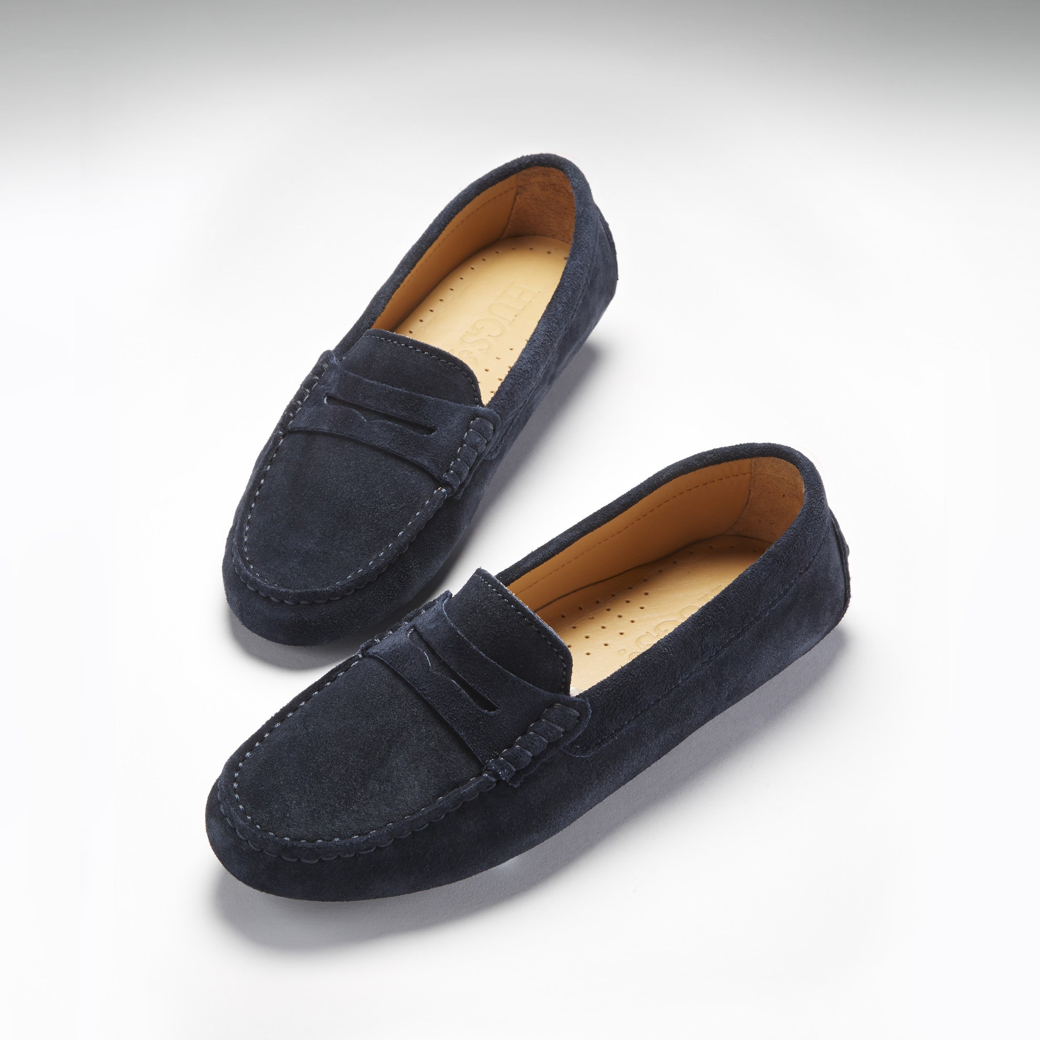 Hugs & Co Womens Penny Driving Loafers Navy Blue Suede