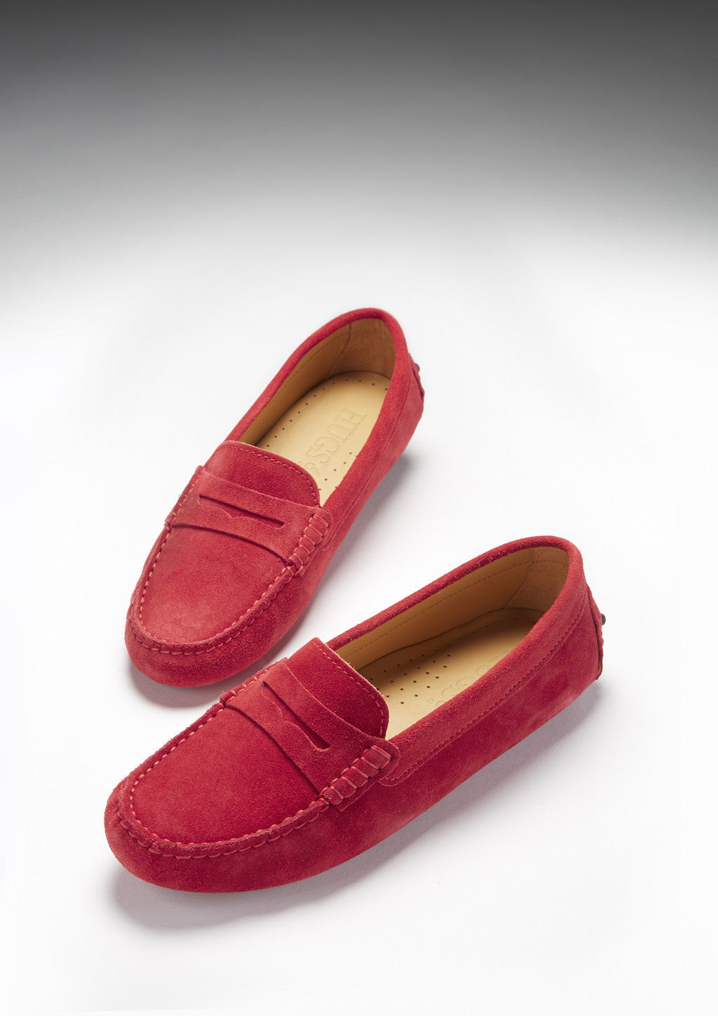 Hugs & Co Womens Penny Driving Loafers Red Suede