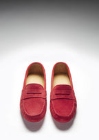 Hugs & Co Womens Penny Driving Loafers Red Suede