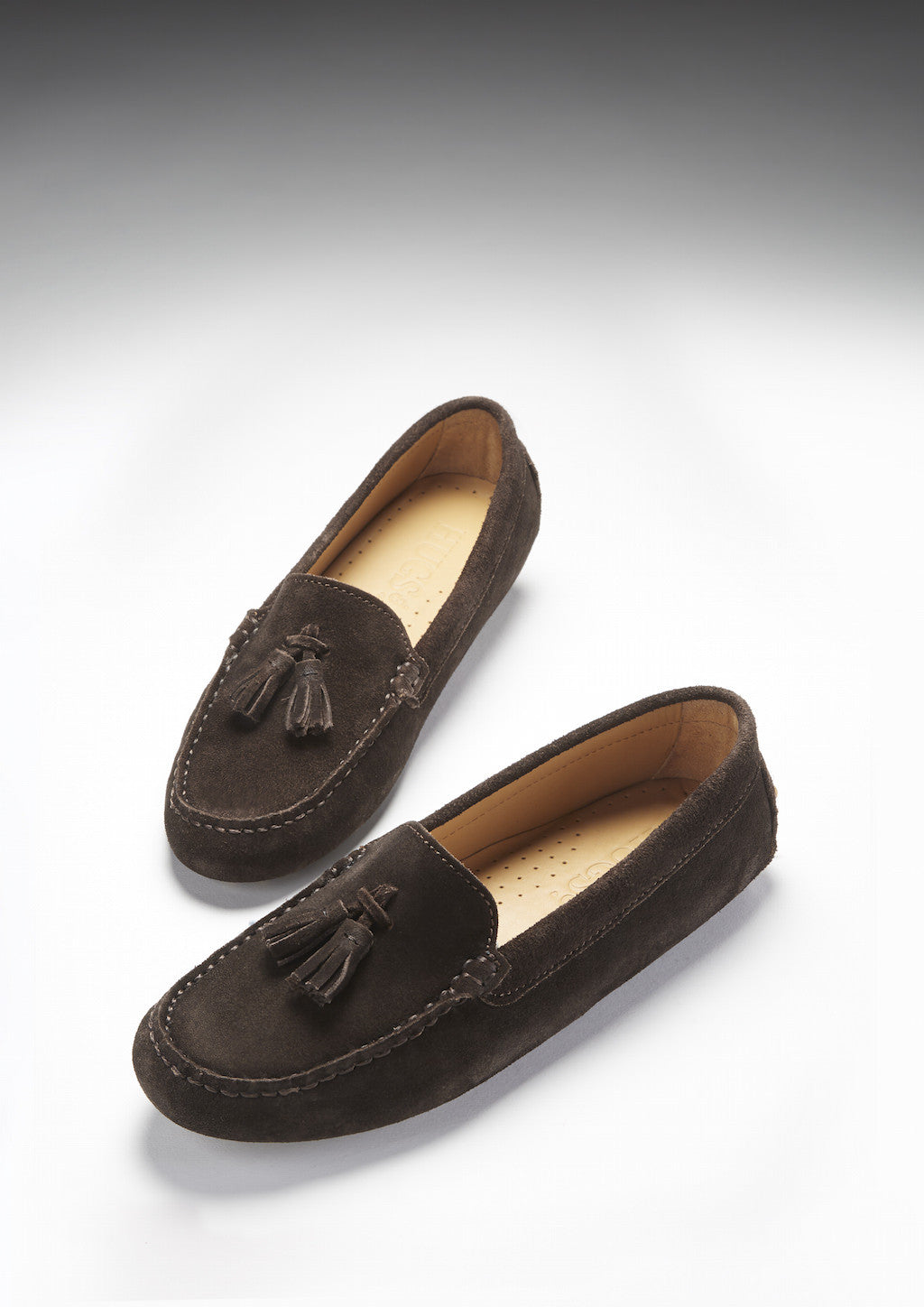 Hugs & Co Womens Tasselled Driving Loafers Brown Suede