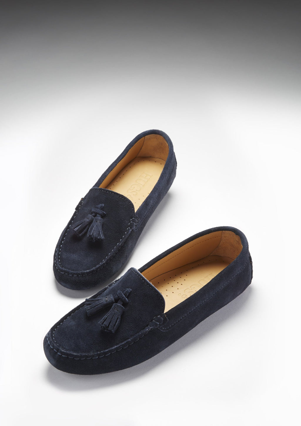 Hugs & Co Womens Tasselled Driving Loafers Navy Blue Suede