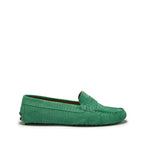 Hugs & Co Womens Penny Driving Loafers Emerald Embossed Suede