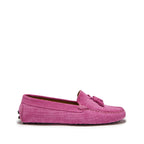 Hugs & Co Womens Tasselled Driving Loafers Pink Embossed Suede
