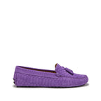 Hugs & Co Womens Tasselled Driving Loafers Purple Embossed Suede