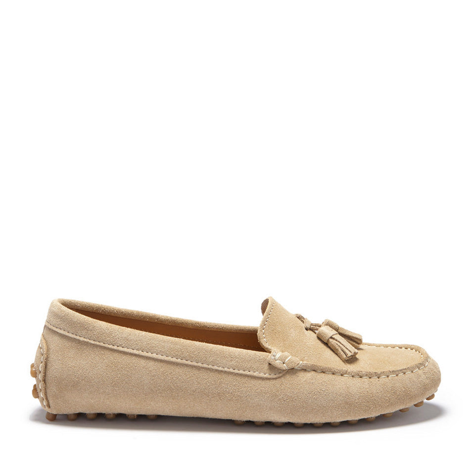 Hugs & Co Womens Tasselled Driving Loafers Taupe Suede