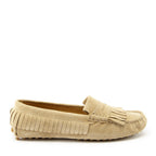 Hugs & Co Womens Fringed Driving Loafers Taupe Suede