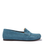 Hugs & Co Womens Penny Driving Loafers Full Rubber Sole Teal Suede