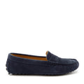Hugs & Co Womens Penny Driving Loafers Navy Blue Suede