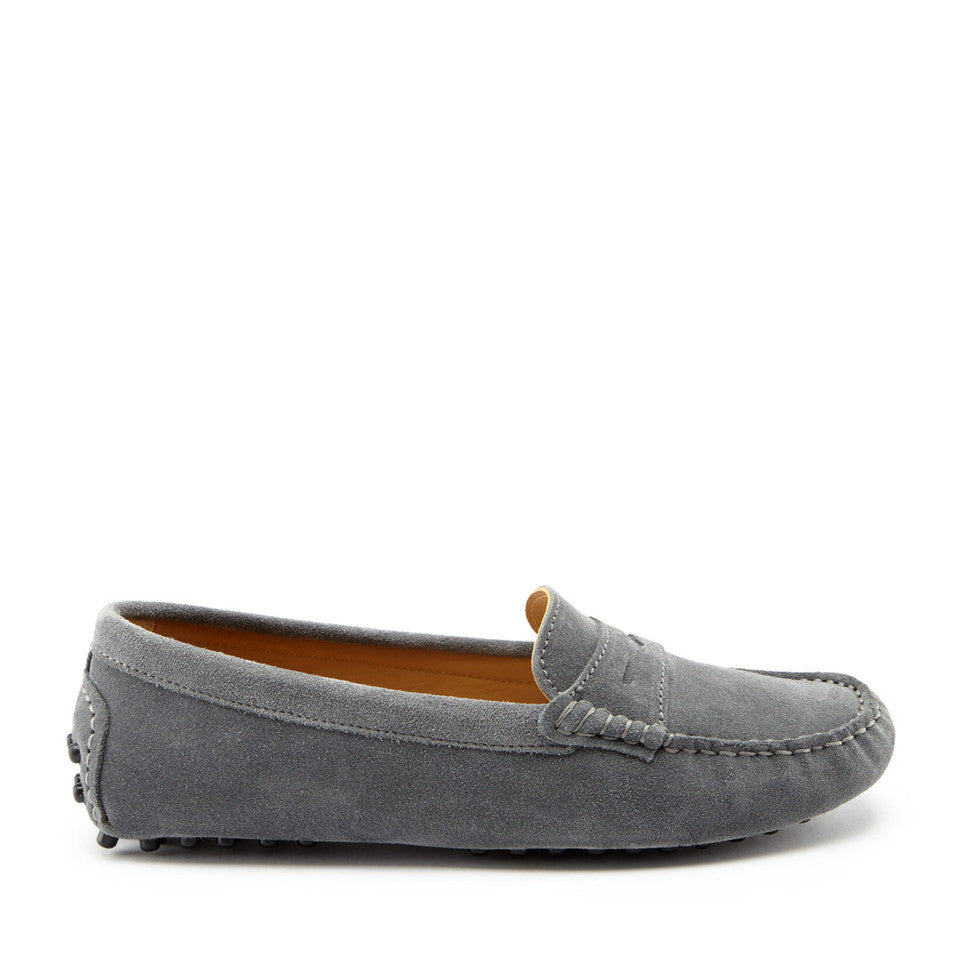 Hugs & Co Womens Penny Driving Loafers Slate Grey Suede