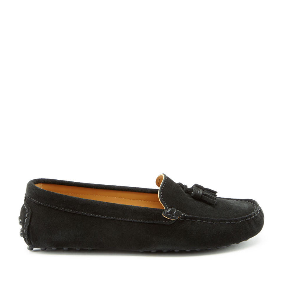 Hugs & Co Womens Tasselled Driving Loafers Black Suede