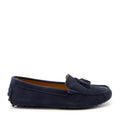 Hugs & Co Womens Tasselled Driving Loafers Navy Blue Suede