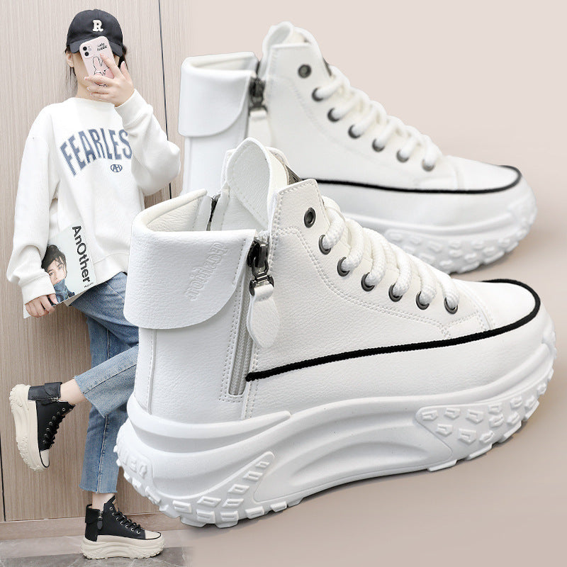 Womens Height Increasing Platform Low Top Lace Up Trainers