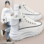 Womens Height Increasing Platform Low Top Lace Up Trainers