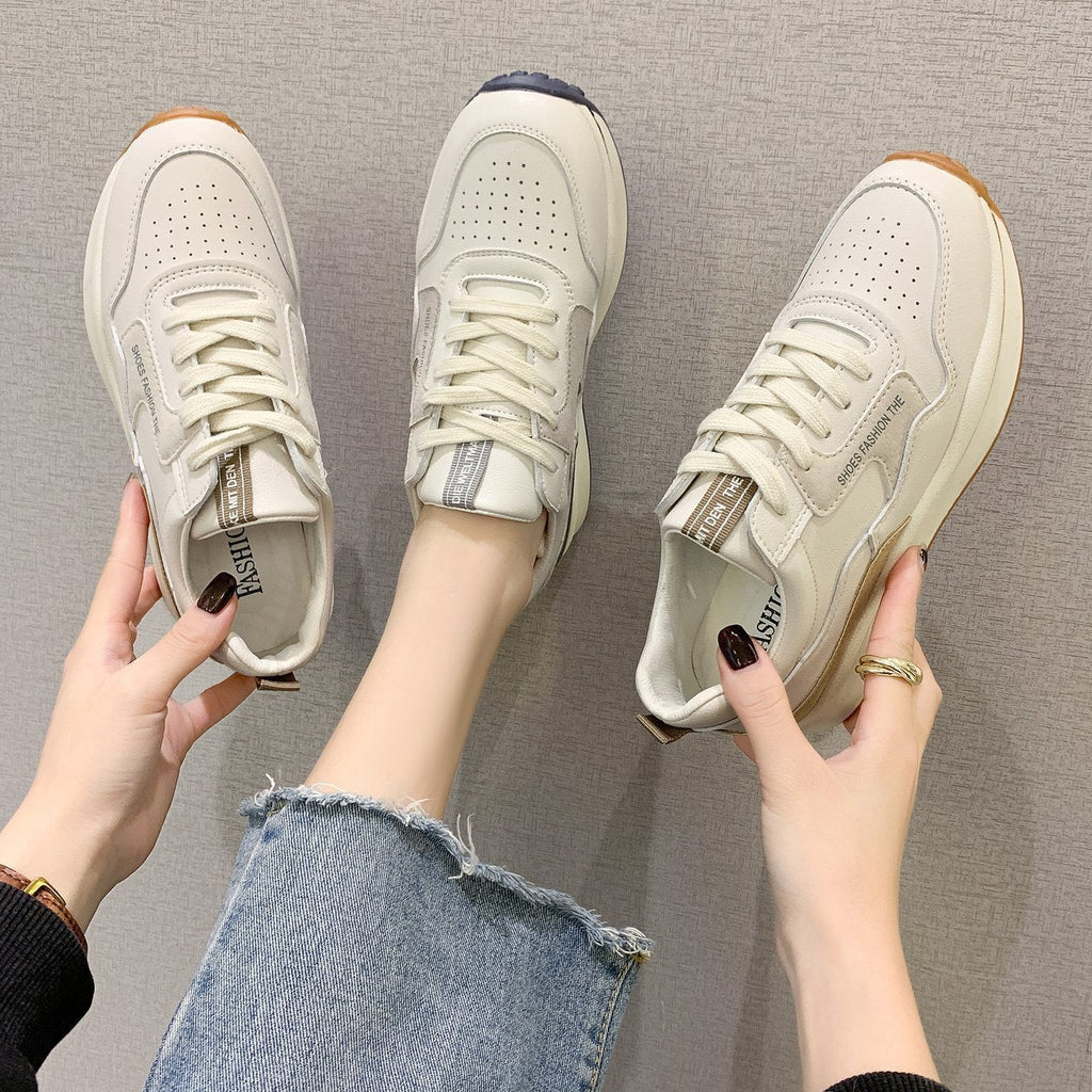 Womens Leather Breathable Platform Low Top Trainers