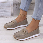 Womens Leather Platform Low Top Slip On Trainers