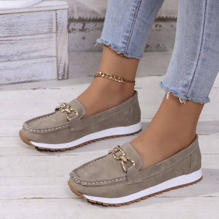 Womens Leather Platform Low Top Slip On Trainers