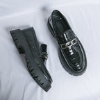 Mens Leather Platform Low Top Round Toe Lace Up Shoes