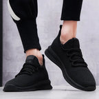 Mens Breathable Mesh Low Top Lace Up Round Toe Black Trainers